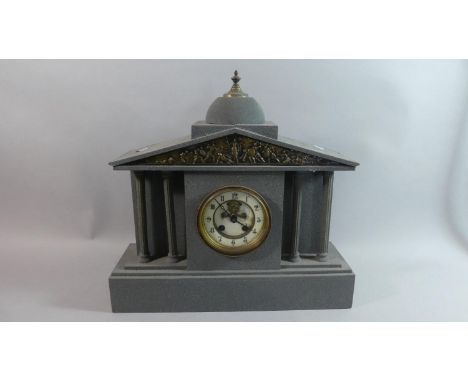 A Modern French Style Mantle Clock of Architectural Form, 42cm Wide 