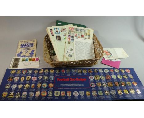 A Box Containing Schoolboy Stamp Albums and Stamps, ESSO Collection of Football Club Badges etc 