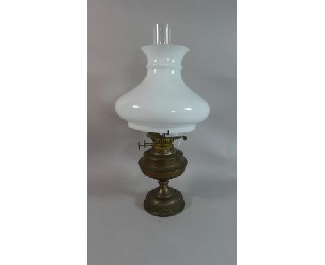 An Early/Mid 20th Century Brass Oil Lamp with Shade and Chimney 