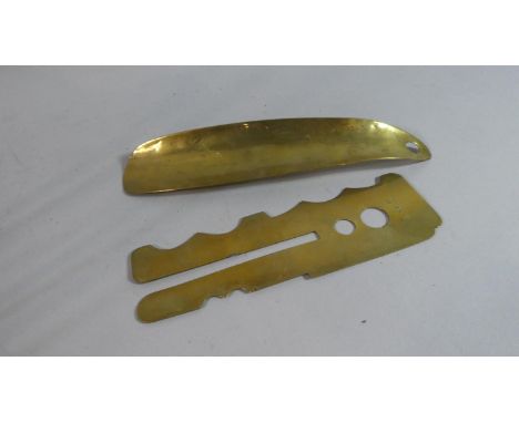 A War Department Brass Uniform Protector Button Polisher, Stamped W.H.B Patent no. 116972/17 Together with Brass Shoe Horn 