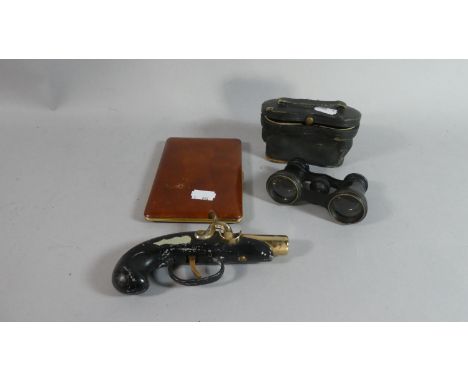 A Pair of Late 19th Century Cased Opera Glasses, a Mid 20th Century Novelty Cigarette Lighter in the Form of a Percussion Cap