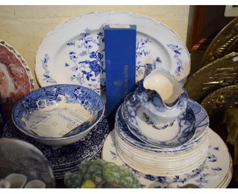 A Tray of Blue and White Dinner Plates and Bowls to Include Burleigh Calico, Coalport Cairo-Blue, Cased Royal Worcester Serve