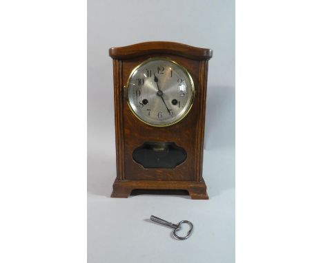 An Edwardian Oak Cased Mantle Clock, with Key but Movement in Need of Attention, 31cm High 