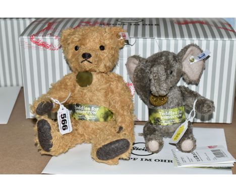 A BOXED LIMITED EDITION STEIFF TEDDY FOR TOMORROW HANNA TEDDY BEAR NO. 006135 AND AN UNBOXED TEDDIES FOR TOMORROW BOMBEX ELEP