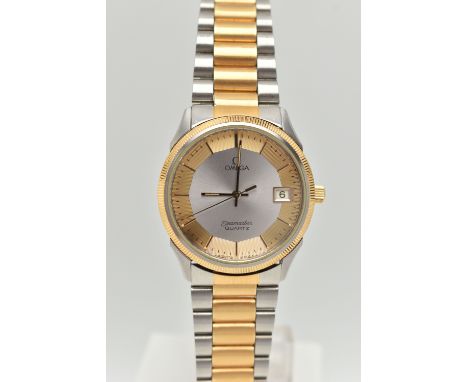AN 'OMEGA SEAMASTER PIEPAN' WRISTWATCH, quartz movement, round bi colour dial signed 'Omega Seamaster Quartz', baton markers,
