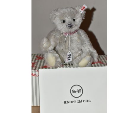 A BOXED LIMITED EDITION STEIFF 'LOVE TEDDY BEAR', no.006470, limited edition no.865/1000, silver mohair, with Swarovski cryst