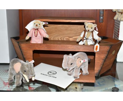 A BOXED LIMITED EDITION STEIFF NOAH'S ARK SET ONE, comprising Noah, Noah's Wife, a bull elephant and a cow elephant, all made