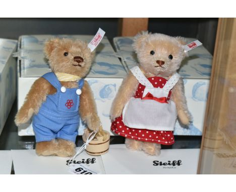 TWO BOXED STEIFF LIMITED EDITION  'JACK &amp; JILL' BEARS,  comprising Jack 664342 - 160/1,500, cinnamon colour with wooden p