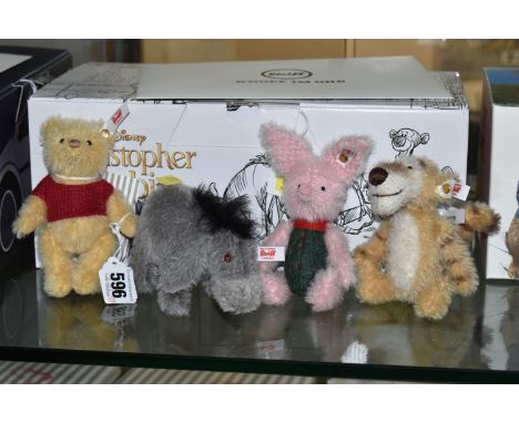 A BOXED STEIFF LIMITED EDITION DISNEY CHRISTOPHER ROBIN GIFT SET OF FOUR CHARACTERS, (Piglet, Eeyore, Winnie the Pooh and Tig