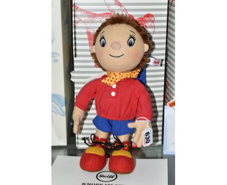 A BOXED STEIFF LIMITED EDITION 'NODDY', the Enid Blyton character with wool felt covering, gold coloured button and white lab