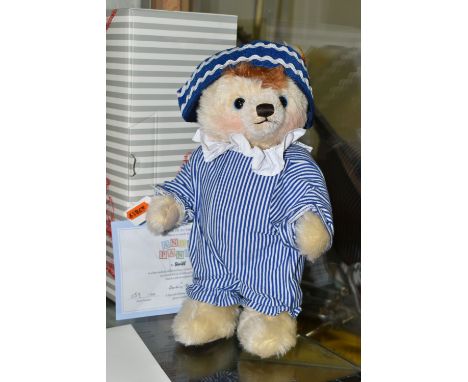 A BOXED STEIFF LIMITED EDITION 'ANDY PANDY', the character with vanilla mohair and cotton covering, gold coloured button and 