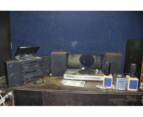 A SANYO HI FI with remote and matching speakers (CD doesn't read), a Schneider mini Hi Fi with matching speakers and remote, 