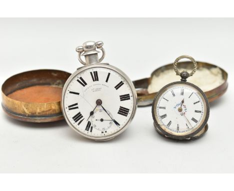 A SILVER OPEN FACE POCKET WATCH AND A LADIES WHITE METAL POCKET WATCH, key wound, round white dial signed 'Patent Safety Whee