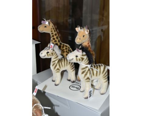A BOXED LIMITED EDITION STEIFF NOAH'S ARK SET TWO, comprising two giraffes and two zebras, all made from cotton and mohair, w