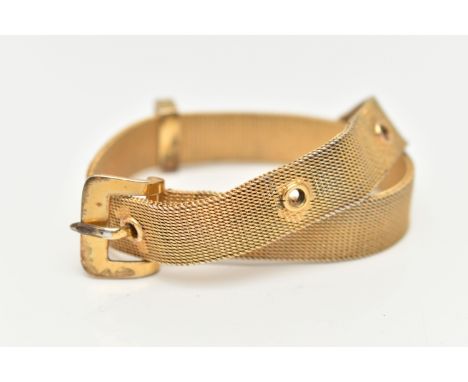 A GILT MESH BRACELET, yellow gilt metal mesh belt and buckle bracelet, unmarked, length 230mm (condition report: general ligh