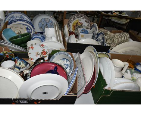 FIVE BOXES OF DINNERWARE, to include an Alfred Meakin 'Bengal Tree' pattern dinner set, a pale blue Poole Pottery bud vase, t