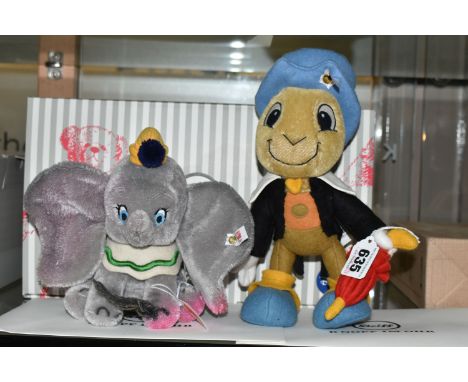 TWO BOXED STEIFF LIMITED EDITION DISNEY CHARACTERS, comprising 'Jiminy Crickett', with mohair and wool felt covering, gold co