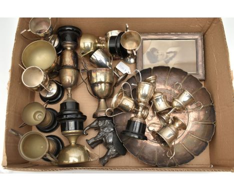 AN ASSORTMENT OF SILVER AND WHITE METAL WARE, to include five small 'Polytechnic Senr Schools' trophies, each hallmarked Birm