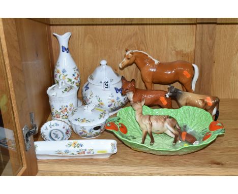 A GROUP OF CERAMICS, comprising five pieces of Aynsley Cottage Garden giftware, tallest vase 23cm (preserve pot marked as sec