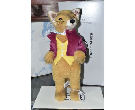 A BOXED STEIFF LIMITED EDITION 'FANTASTIC MR FOX', the Roald Dahl character made from 'foxy red' alpaca, with gold coloured e