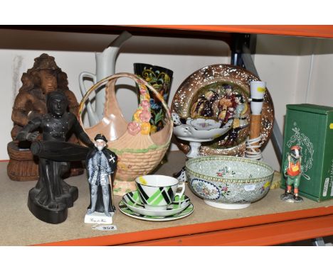 A GROUP OF NAMED CERAMICS AND ORNAMENTS, comprising a German Lindner porcelain pedestal dish, a T.G Green &amp; Co.Ltd. black