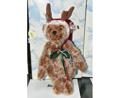 A BOXED STEIFF LIMITED EDITION 'REINDEER TEDDY BEAR', no. 021732, limited edition no.235/1225, caramel tipped mohair, height 