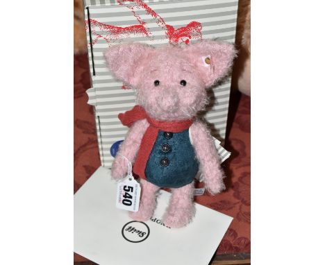 A BOXED STEIFF LIMITED EDITION 'DISNEY CHRISTOPHER ROBIN PIGLET', the Piglet character made from pink mohair and cotton, wear