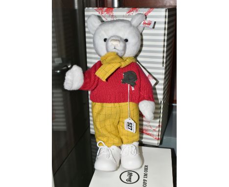 A BOXED STEIFF LIMITED EDITION 'RUPERT, THE CENTENARY EDITION' RUPERT BEAR, with white plush 'fur', gold coloured ear button 