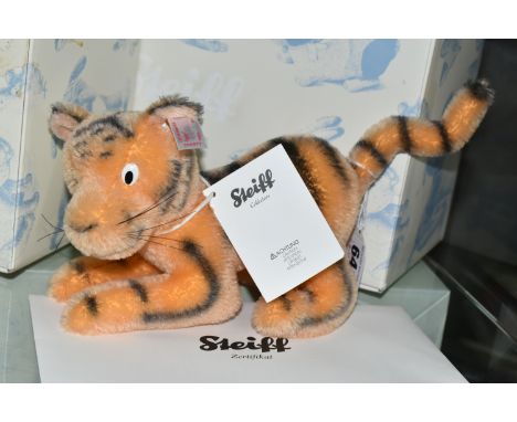 A BOXED STEIFF LIMITED EDITION 'TIGGER', the Winnie the Pooh character with black and apricot mohair and cotton 'fur', gold c