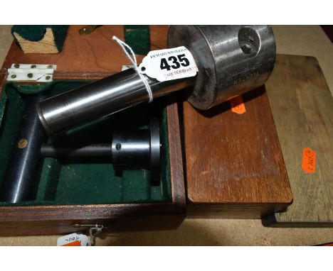 A GROUP OF TOOLS AND EMPTY BOXES, comprising a Buck &amp; Hickman lathe mandrel holder, stamped 'No 9 B&amp;S - 30-2in', toge