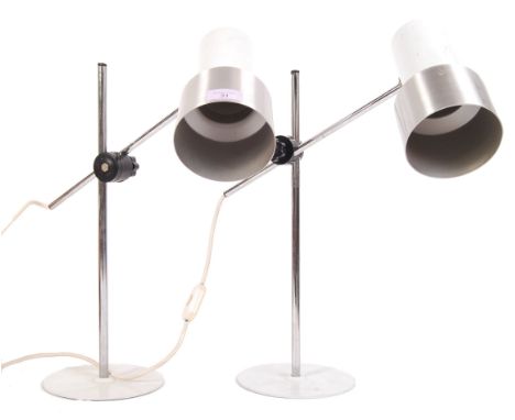 Prova - A pair of original 1970's retro vintage Italian desk / table anglepoise lamps having stepped shades connected to a su