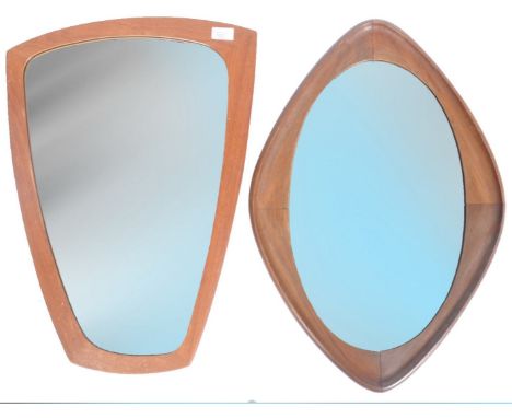Clark Eaton - A pair of retro vintage 1960's Danish teak wood frameless mirrors. One mirror being of diamond / rhombus shape 