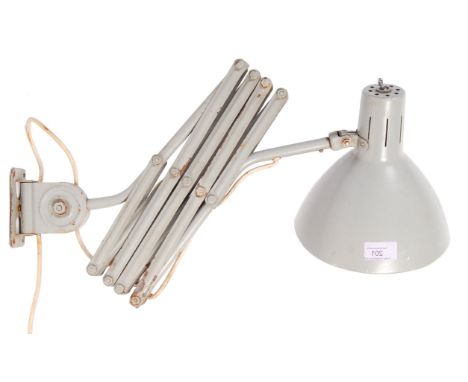 H. Busquet - Hala Zeist - Model 110 - A vintage retro industrial factory enamelled scissor arm wall lamp. The lamp finished i