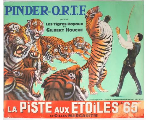 Pinder Circus - An original vintage French circus advertising poster featuring&nbsp; the 12 royal tigers of&nbsp; Gilbert Hou