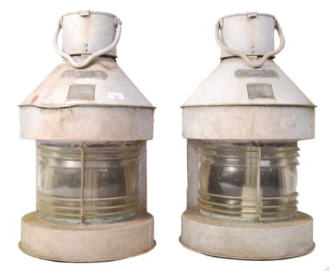 Meteorite - Masthead ( Mast Head ) - A pair of c1961 vintage industrial nautical maritime ships half round lamps / lanterns. 