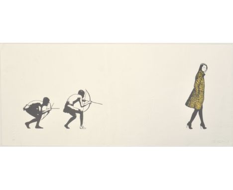 Trust Icon - The Hunt - A graffiti art print by London artist. The print depicting two tribal men hunting a lady in a leopard