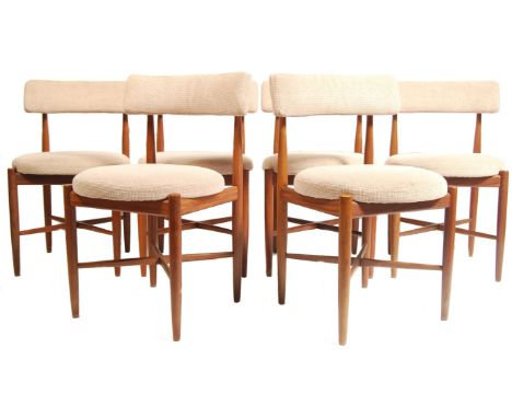 IB Kofod Larsen - G-Plan - A set of 6 original retro vintage teak wood dining chairs having the round padded seat and curved 