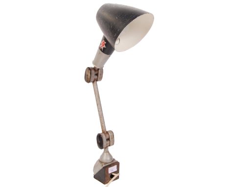 EDL - An original vintage industrial factory anglepoise lamp having a multi adjustable arm with switch to base and enamel sha