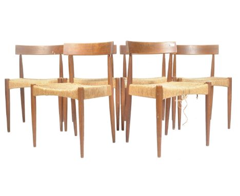 Arne Hovmand Olsen - Mogens Kold - A set of 6 original retro vintage Danish teak wood dining chairs having the paper cord sea