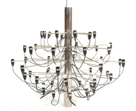 After Gino Sarfatti - A contemporary 50 branch chandelier. The chandelier light fixture comprising of chromed tubular arms / 