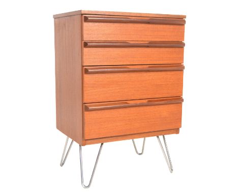 A Mid 20th Century 1970's retro vintage teak wood chest of drawers having a run of four graduating drawers each having lipped