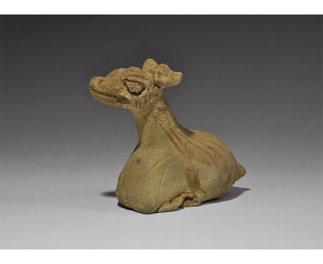Yuan Dynasty, 1271-1368 AD. A ceramic figurine from a zodiac collection with extended neck, fur texture, large applied eyes a