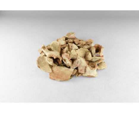 3rd-1st century BC. A quantity of ceramic figurine and other fragments, some with pigment.  2 kg total, 1.5-9.5cm (1/2 - 3 3/