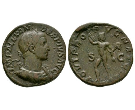 231 AD. Rome mint. Obv: IMP ALEXANDER PIVS AVG legend with laureate draped and cuirassed bust right. Rev: IOVI PROPVGNATORI l