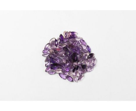 A group of one hundred marquise-cut amethyst gemstones of varying shades of purple. See Bonewitz, Dr. Ronald Louis, Rocks & M