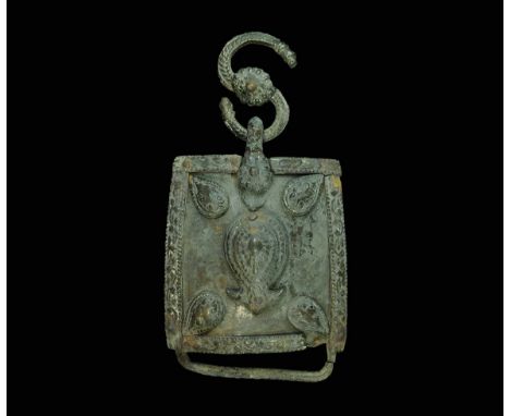 17th-18th century AD. A southern European ornamental military buckle plate comprising a rectangular plaque, curved in two pla