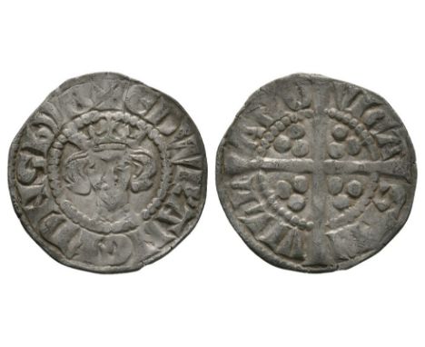 1280-1281 AD. Class 3e. Obv: facing bust with EDW R ANGL DNS HYB legend. Rev: long cross and pellets with VILLA NOVI CASTRI l