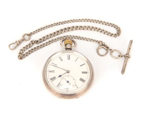 A Silver Pocket Watch and Chain, the watch case stamped 0.935, the chain hallmarked