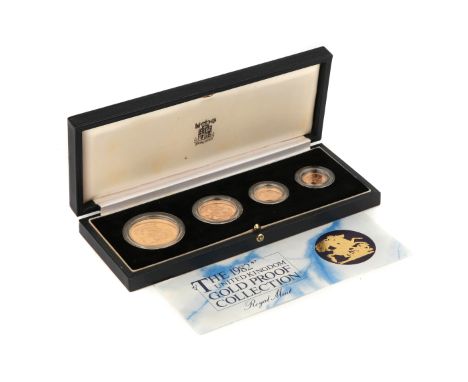 An Elizabeth II Proof Gold Four Coin Sovereign Collection, dated 1982, including Half Sovereign (weight 3.99g), Sovereign (we