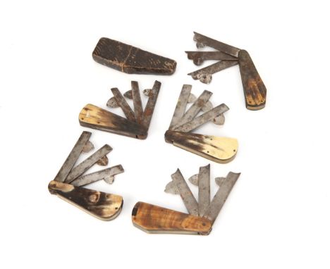 Five Veterinary Fleams with Horn Scales,  mid to late 19th century, one with tortoiseshell lancet (5)